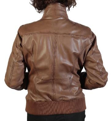 SL1317 - Hip Length Antique Tan Ladies Bomber Jacket